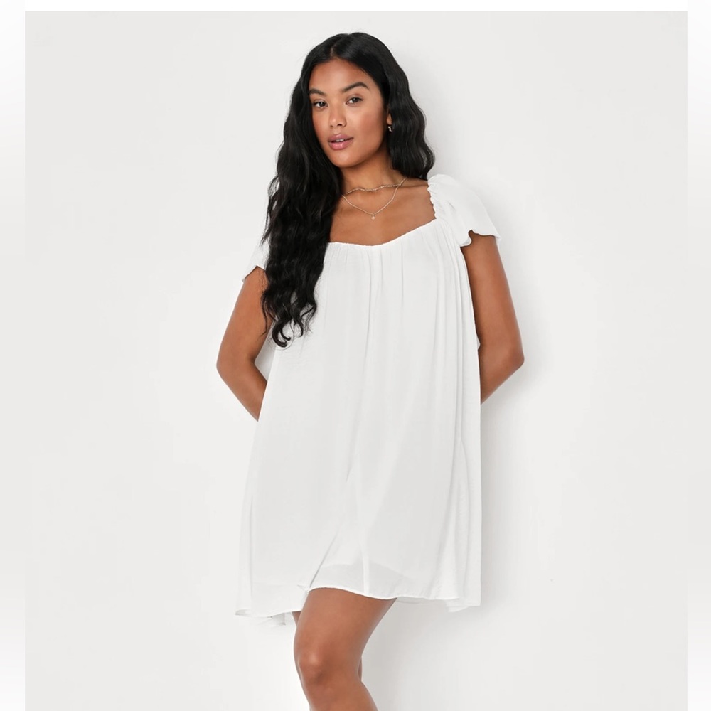 Lulu’s White Satin Shift Mini Dress